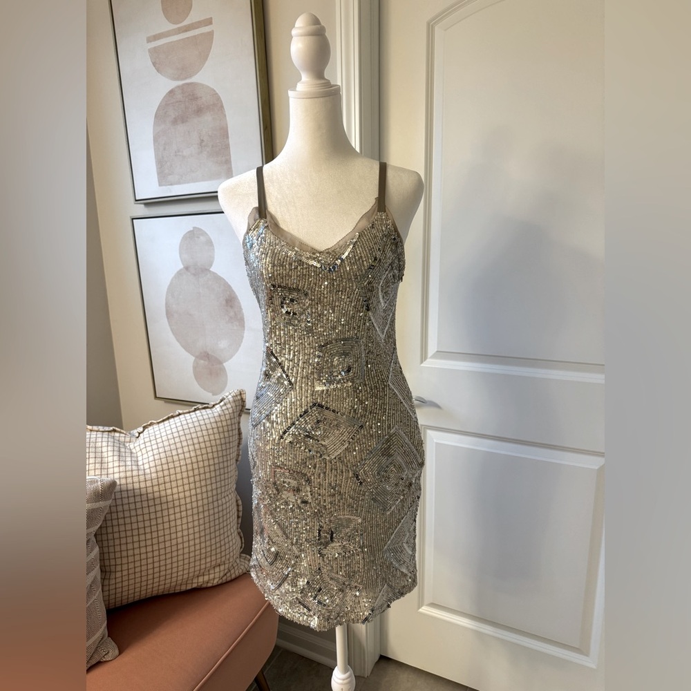 Fab’rik Silver Sequin Mini Dress – Size XS